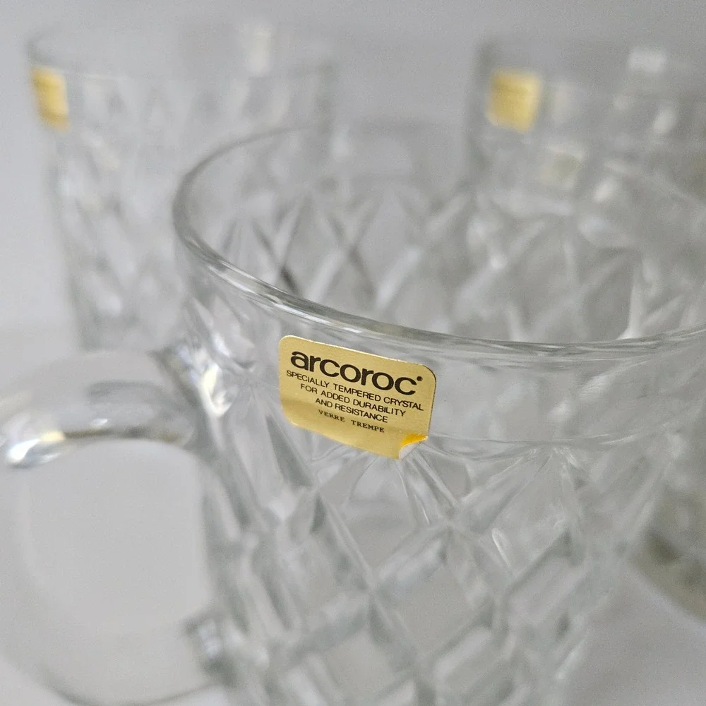 Vtg Paul Sebastian Arcoroc Crystal Glasses 12oz SET OF 4 Tempered Cut Coffee Tea